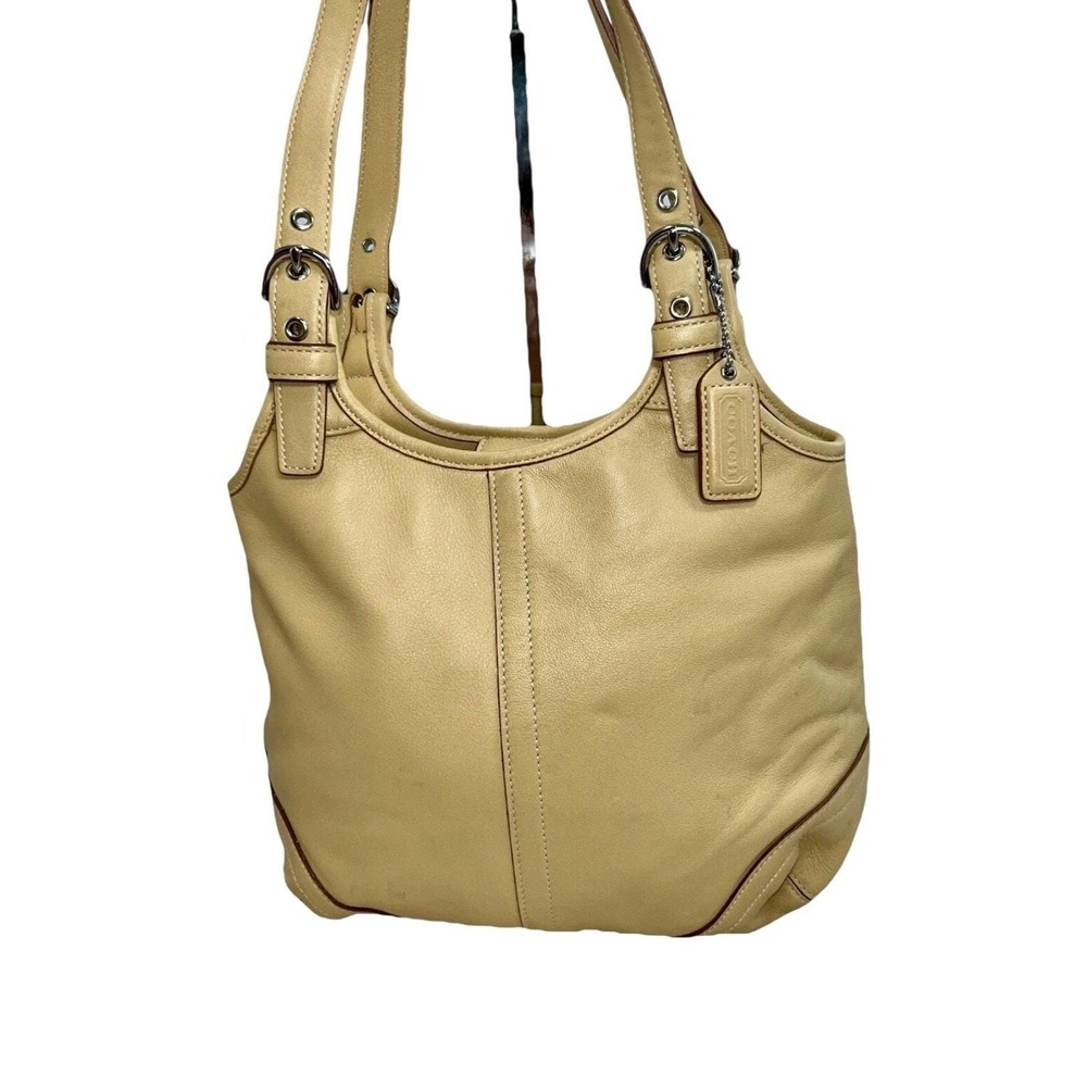 Coach Vintage Ergo Cream Tan Pebbled Leather Hobo Shoulder Bag Buckle Straps
